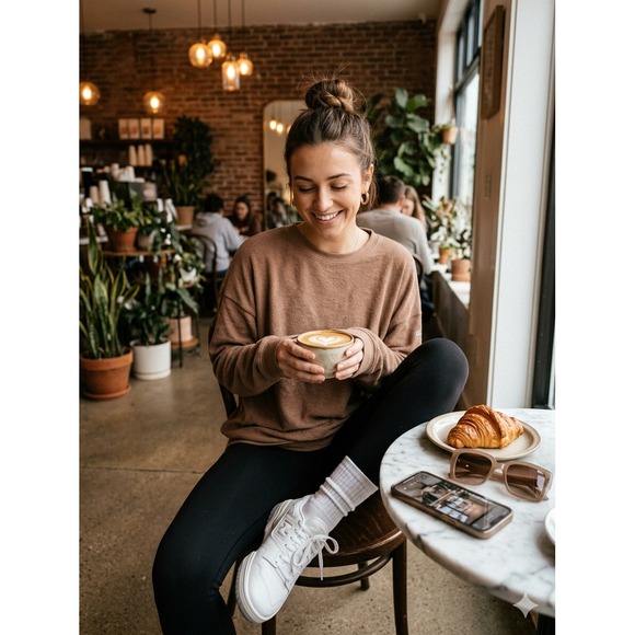 ALO Yoga Tops - Alo Yoga Muse Crew Neck Pullover Sweatshirt Cedar Brown Ribbed Knit Small